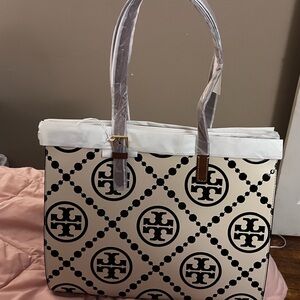 Tory Burch T monogram contrast embossed tote black